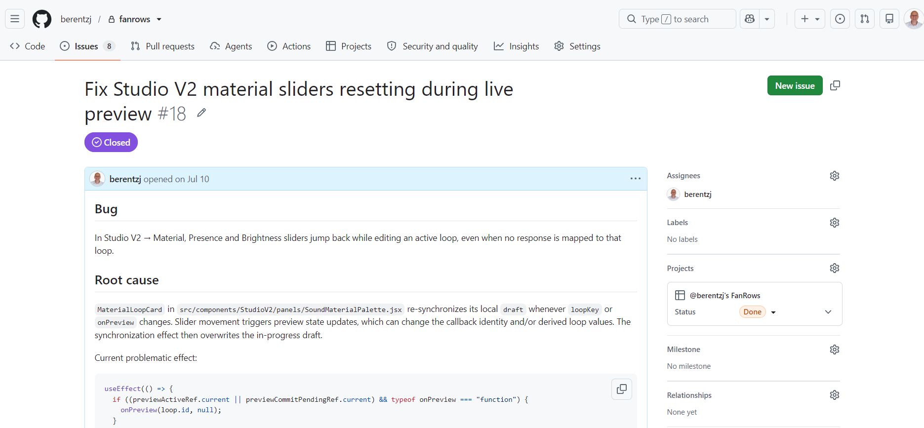 FanRows GitHub issue used in the agentic development workflow FanRows GitHub issue used in the agentic development workflow